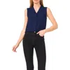 Cece Sleeveless Mandarin Collar Button-up Shirt In Blue