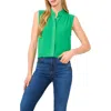 Cece Sleeveless Mandarin Collar Button-up Shirt In Green