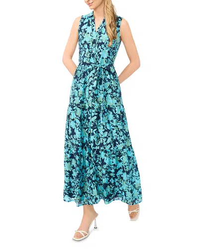 Cece Floral Sleeveless Maxi Shirtdress In Blue