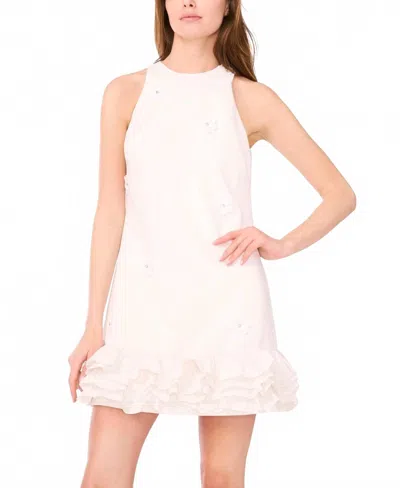 Cece Sleeveless Ruffled-hem Mini Dress In Ivory In Multi
