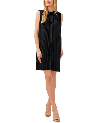 Cece Sleeveless Scalloped Pleated Button Down Dress In Black