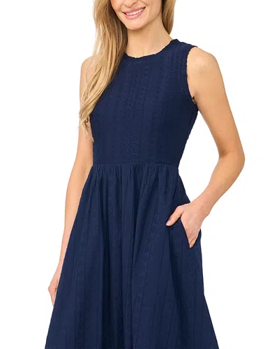 Cece Sleeveless Textured Midi Dress In Blue