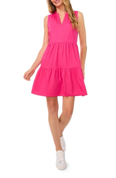 Cece Sleeveless Tiered Dress In Bright Rose Pink
