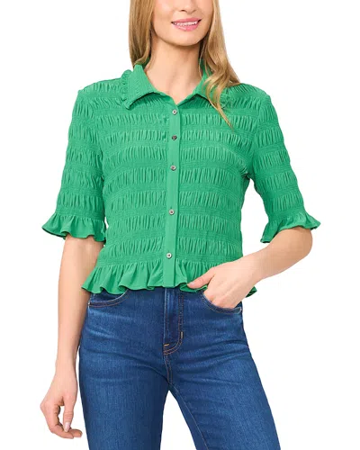 Cece Smocked Elbow Sleeve Ruffle Blouse In Medium Green