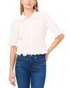 Cece Smocked Elbow Sleeve Ruffle Blouse In New Ivory