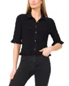 Cece Smocked Elbow Sleeve Ruffle Blouse In Rich Black