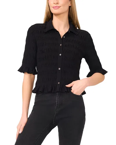 Cece Smocked Elbow Sleeve Ruffle Blouse In Rich Black