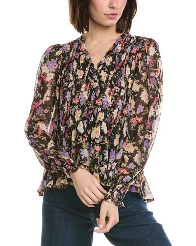 Cece Smocked Bodice & Cuff Peplum Top In Multi