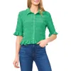 Cece Smocked Elbow Sleeve Ruffle Blouse In Medium Green