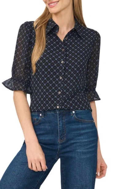 Cece Smocked Cuff Button Down Shirt In Rich Black