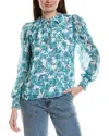Cece Smocked Cuff Ruffle Blouse In Gray
