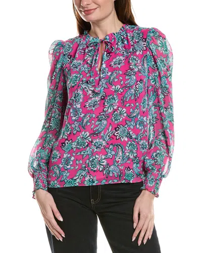 Cece Smocked Cuff Ruffle Blouse In Multi