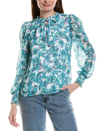 Cece Smocked Cuff Ruffle Blouse In Multi