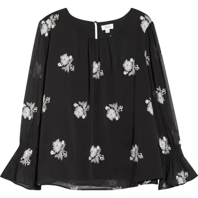 Cece Smocked Cuff Top In Black