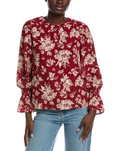 CECE SMOCKED FLOUNCE SLEEVE BLOUSE