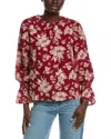 Cece Smocked Flounce Sleeve Blouse In Red