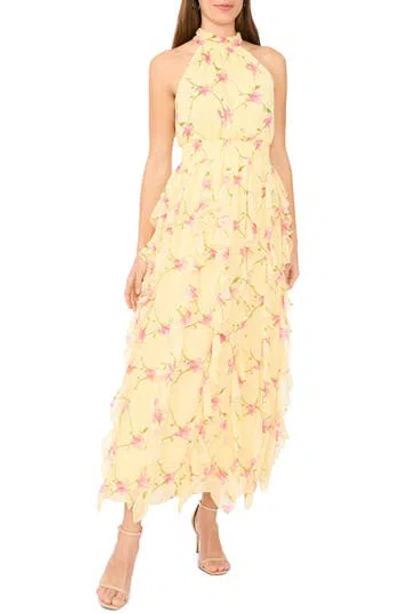 Cece Smocked Maxi Halter Dress In Gold