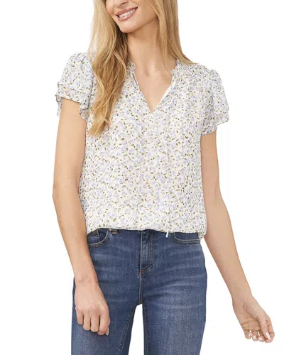 Cece Smocked Shoulder Tie Neck Blouse