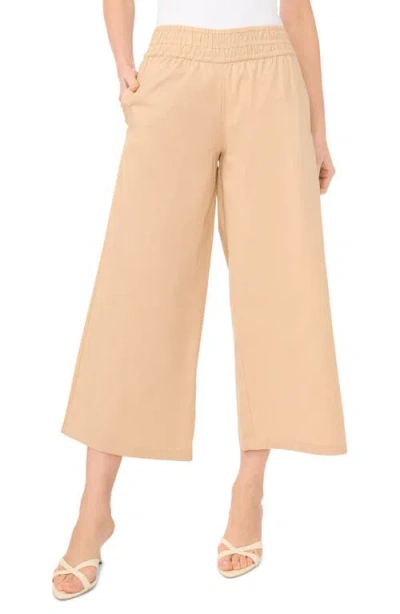 Cece Smocked Waist Crop Wide Leg Pants In Neutral