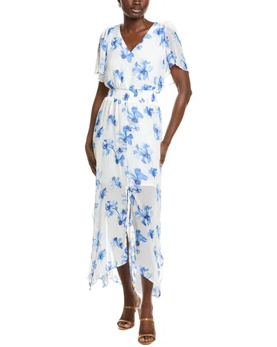 CECE SMOCKED WAIST FLUTTER SLEEVE MAXI DRESS