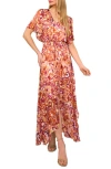 Cece Smocked Waist Flutter Sleeve Maxi Dress In Pink