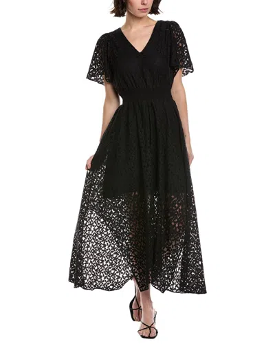 Cece Smocked Waist Flutter Sleeve Maxi Dress In Black