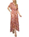 Cece Smocked Waist Flutter Sleeve Maxi Dress In Pink