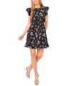 Cece Smocked Waist Mini With/flutter Sleeves Dress In Black