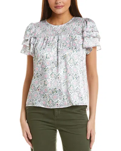 Cece Smocked Yoke Blouse In White