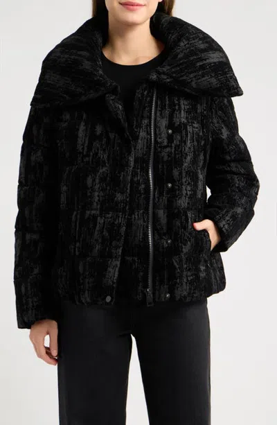 Cece Snap Front Short Puffer Jacket In Black