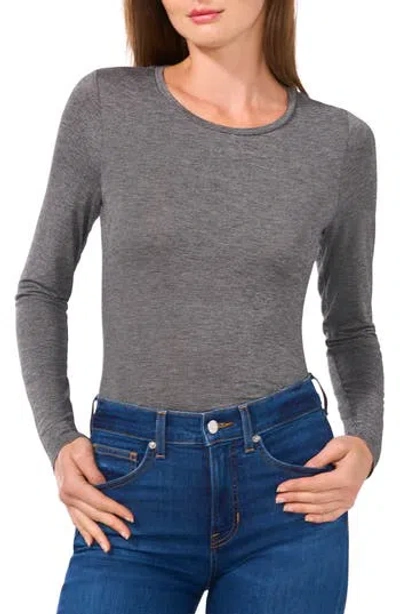 Cece Solid Long Sleeve Fitted T-shirt In Black Stripe