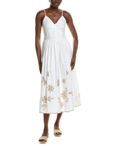 Cece Spaghetti Strap Twist Bodice Midi Dress In White