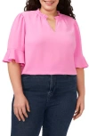 Cece Split Neck Blouse In Pink