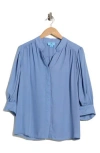 Cece Split Neck Button-up Shirt In Blue