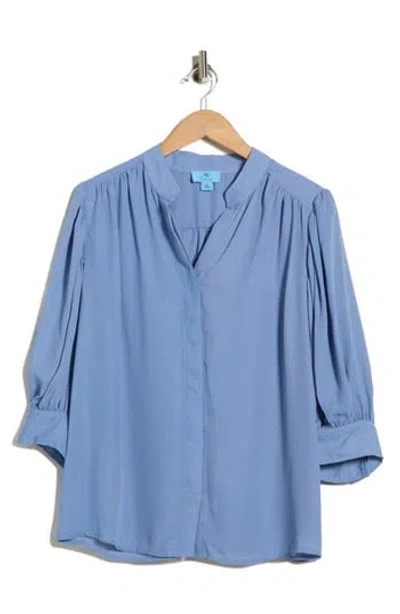 Cece Split Neck Button-up Shirt In Blue