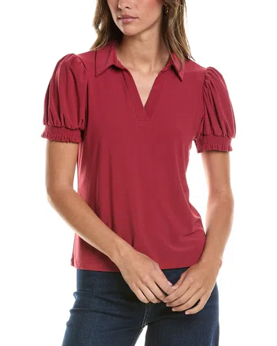 Cece Split Neck Collared Top In Red