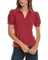 Cece Split Neck Collared Top In Red