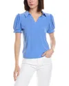 Cece Split Neck Collared Top In Blue