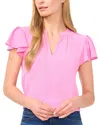 Cece Split Neck Flutter Sleeve Top In Pink