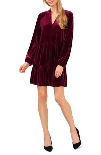 Cece Split Neck Long Sleeve A-line Dress In Brown