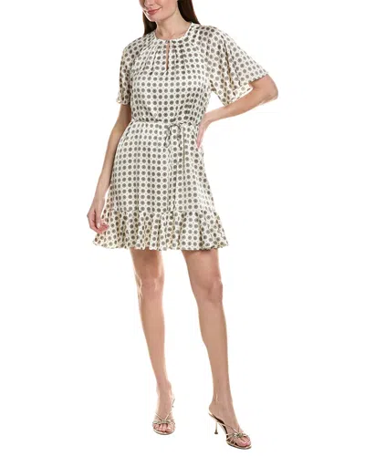 Cece Split Neck Print Dress In Neutral