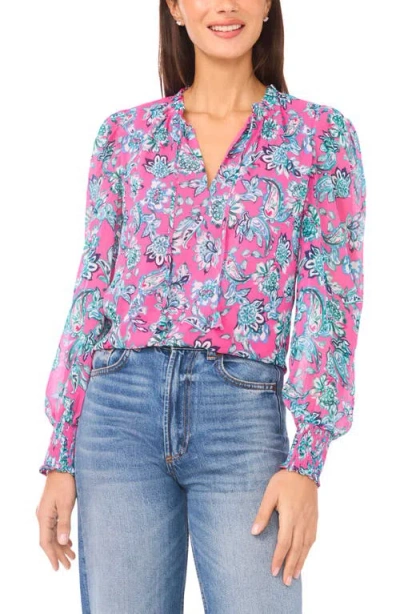 Cece Split Neck Top In Pink