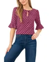 Cece Split Tie Neck Ruffle Top In Pink