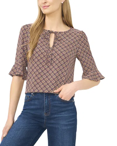 Cece Split Tie Neck Top In Brown