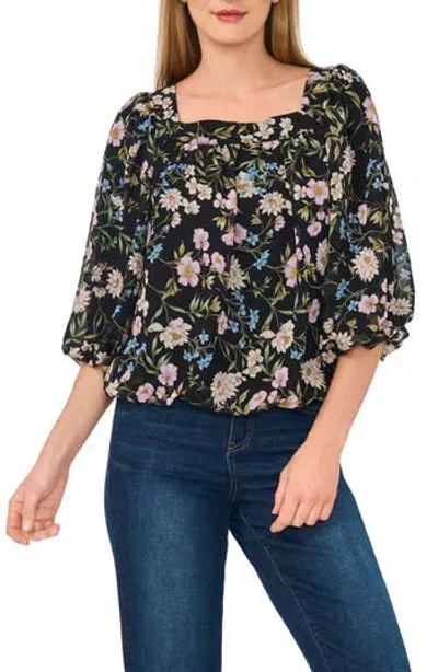 Cece Square Neck Bubble Top In Black