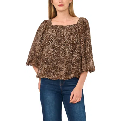 Cece Square Neck Bubble Top In Animal Print