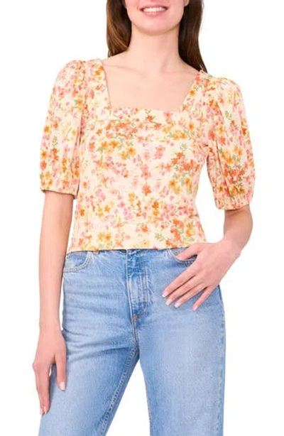 Cece Square Neck Puff Sleeve Top In Multi