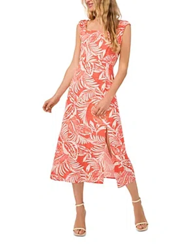 Cece Square Neck Ruched Strap Midi Dress In Tiger Lily