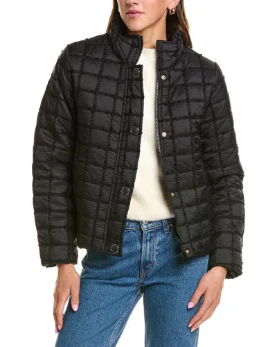 Cece Stand Collar Short Quilted Jacket In Black