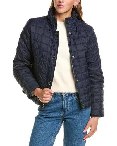 Cece Stand Collar Short Quilted Jacket In Blue